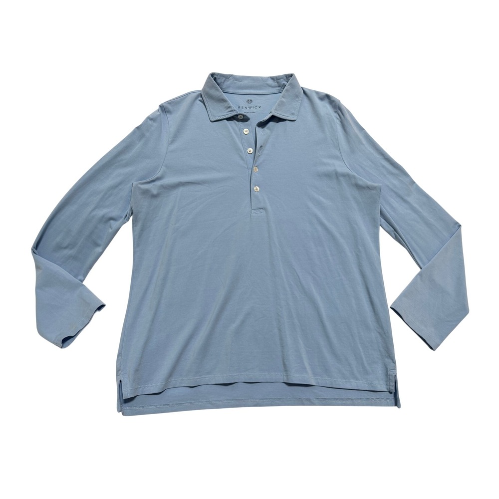 Renwick Polo Shirt Men Large Blue Excellent Pima Cotton Long Sleeve Stretch